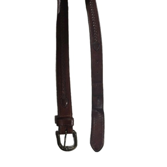 Leather Belt Brass Buckle Braid Inlay, Brown, Size 36 - Picture 5 of 6